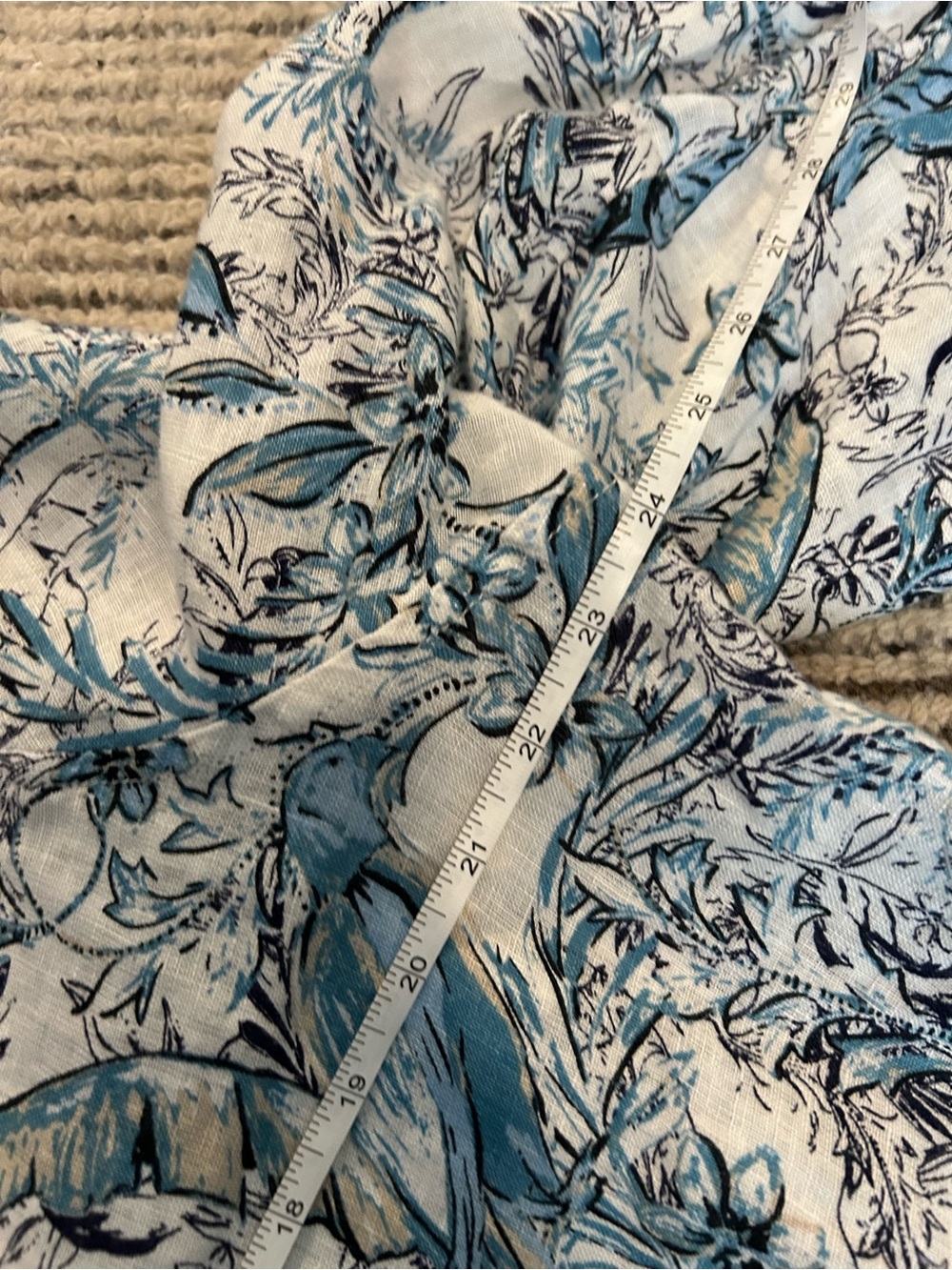 Tahari Women Linen Tops Plus 1X Blue White Floral Button Front Coastal Beachy - Picture 8 of 8